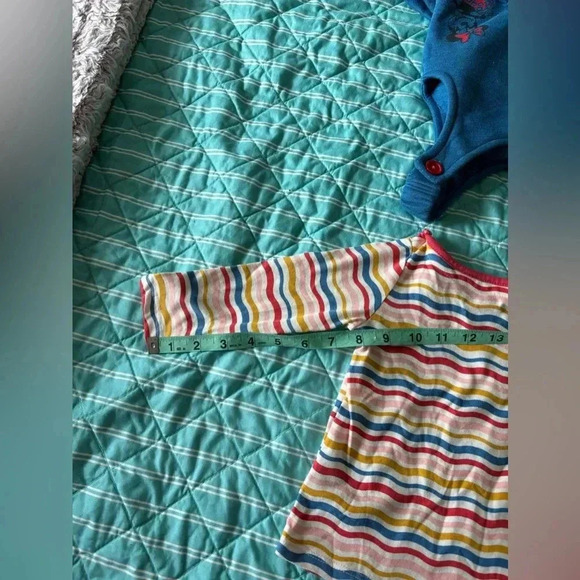 Disney Junior Minnie Girl 12 m Overalls 2 pc Blue with striped long Sleeve top - Picture 6 of 11